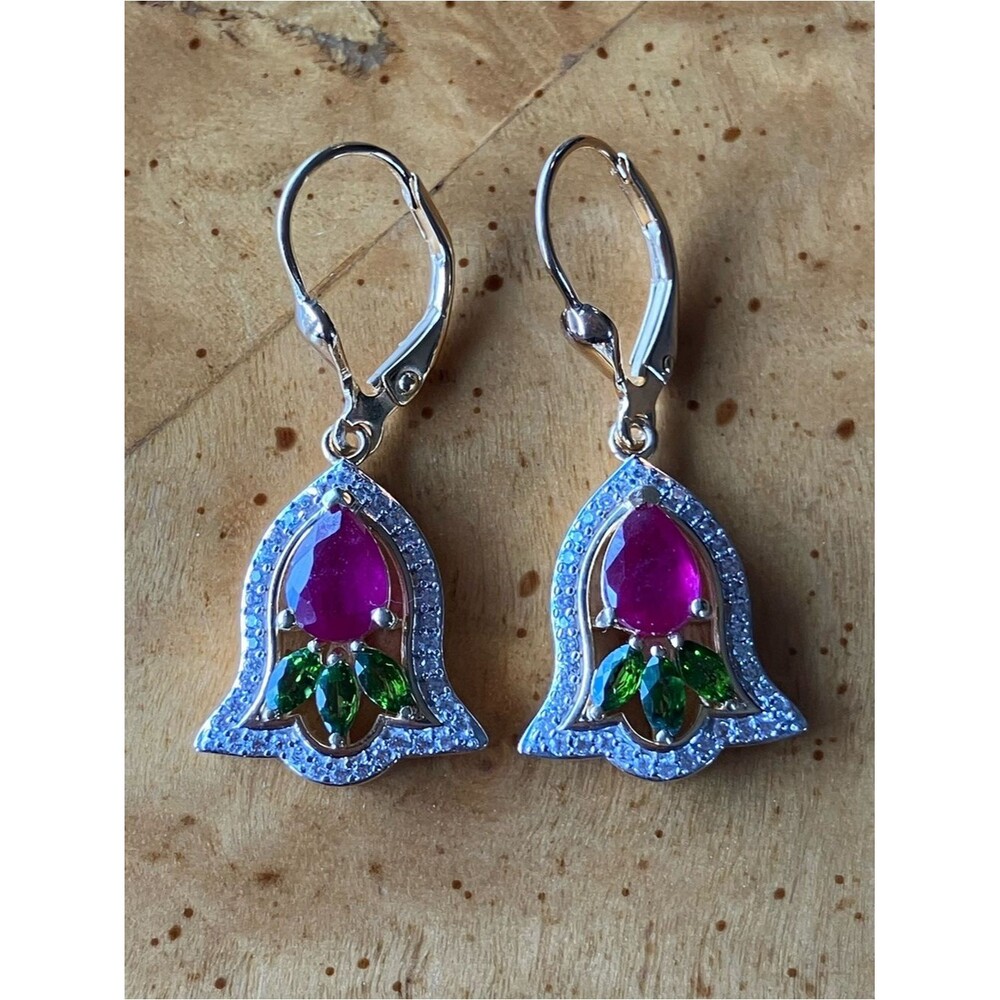 Niassa Ruby Chrome Diopside Dangle Earrings